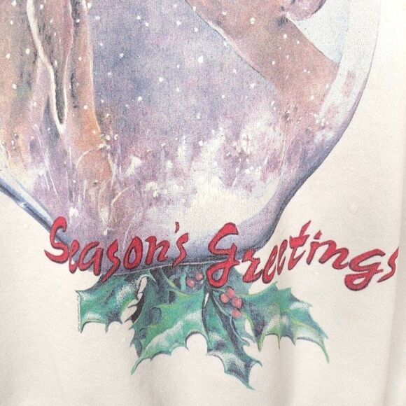 Vintage Christmas Sweatshirt Mens Size Large White 80s Holiday Made In USA - Picture 3 of 7